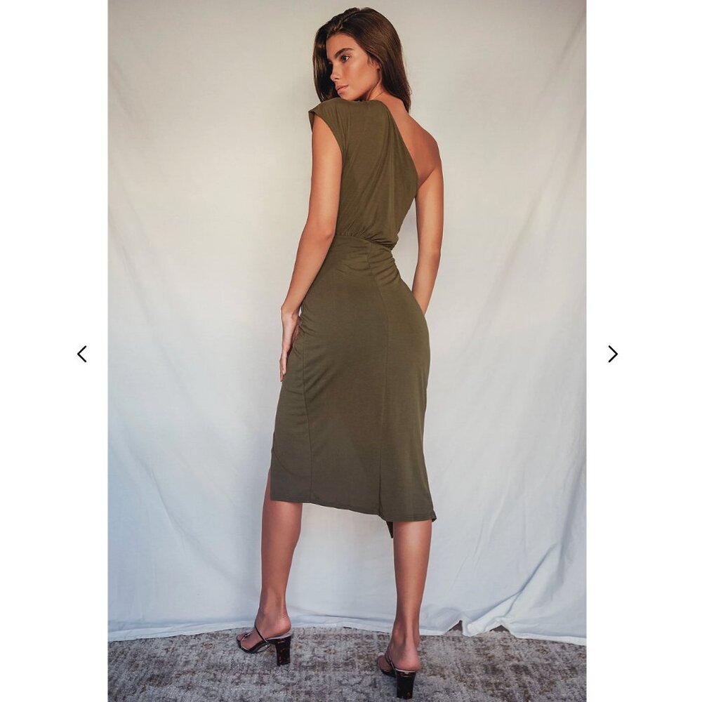 Lulus Raise a Glass Olive Green One-Shoulder Midi Dress - Picture 3 of 8